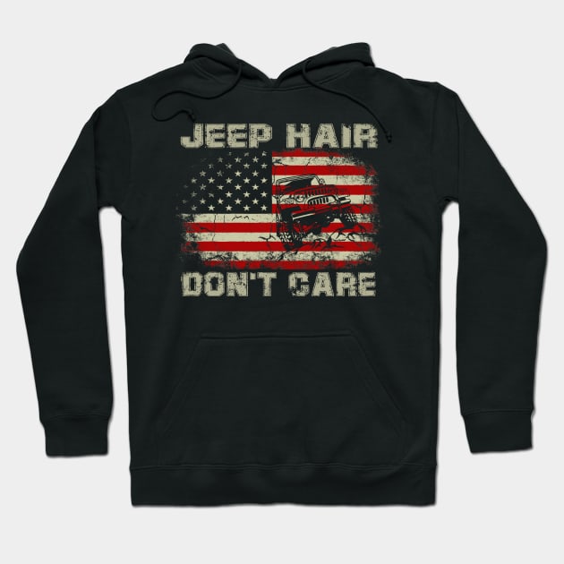Jeep Hair Don't Care American Flag Jeep Jeeps Lover Hoodie by Jane Sky